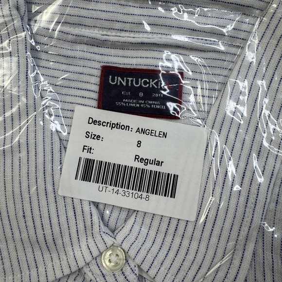 Untuckit Shirt Womens 8 White Blue Striped Angelen Linen Tencel Button Up New‎ - Picture 3 of 5